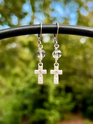 Teenie Silver Cross Earrings