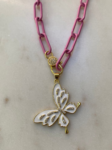 Butterfly on pink enamel